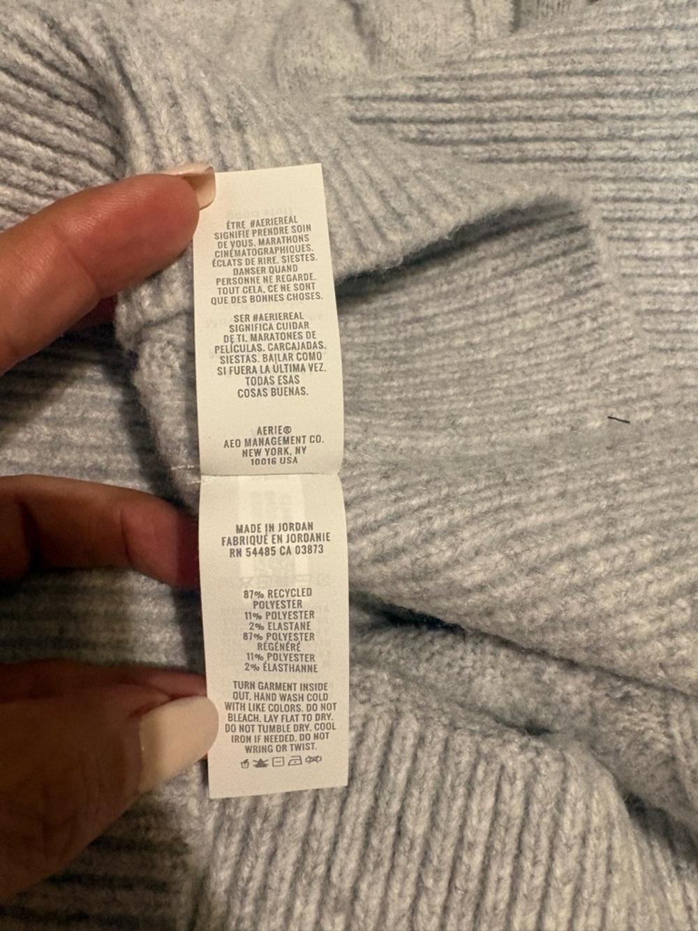 aerie unReal Light Gray Pearl-Embellished Cable Crewneck Sweater - Picture 12 of 12